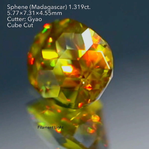 【GTJキャラバン・お客さま専用】マダガスカル産スフェーン 1.319ct  キューブカット ゲオちゃん作品