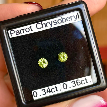 宝石形💎✖️６コ浮かぶピアッちゃん新カット💚パロットクリソベリル0.34ct/0.36ct