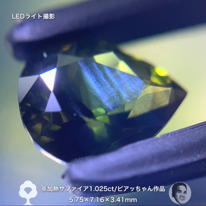 ゴールデンシラーが煌めく非加熱サファイア1.025ct✨ピアッちゃん作品