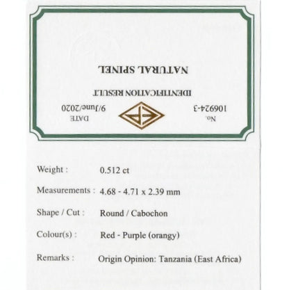 タンザニア代表🇹🇿レッドスピネル 0.512ct💎GTQ Olympic 2020🌲最落ナシ1円スタート❗️魅力的な“即決価格”付き✌️