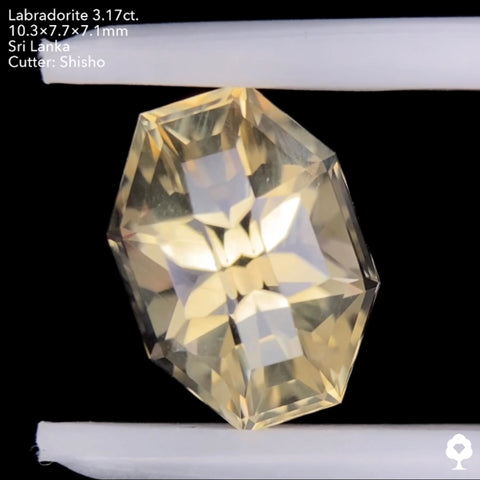 【このカット残り1石】盾のようなテーブルなしの独創的カット★ゴールデンラブラドライト3.17ct. 師匠作品