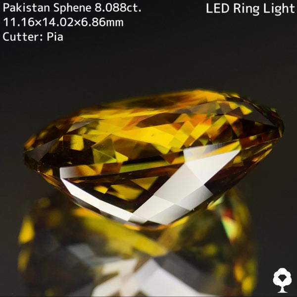 オレンジ煌めきとグリーンを含む貫禄あるパキスタンゴールド★パキスタンスフェーン8.088ct