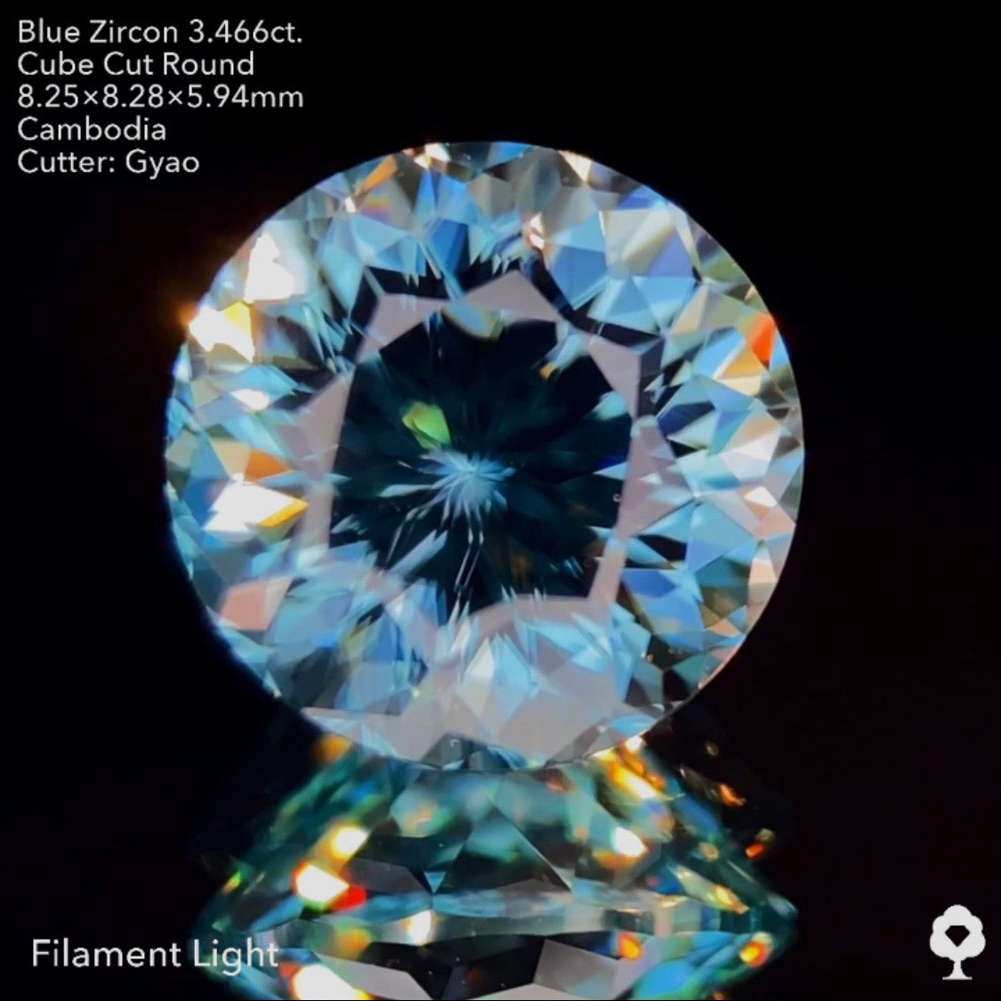 【SOLD OUT】変則キューブカットラウンドブルージルコン3.466ct ゲオちゃん作品★お問合せ特別価格★