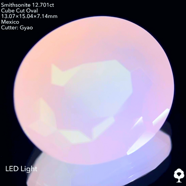 ふんわりピンクに施された変則キューブ★カット難易度ゲキ高★スミソナイト12.701ct ゲオちゃん作品