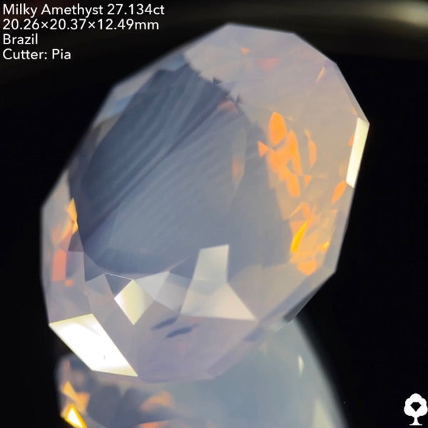 ミルキーさが波紋のように入るギザギザガードルラウンド★ミルキーアメジスト27.134ct ピアッちゃん作品