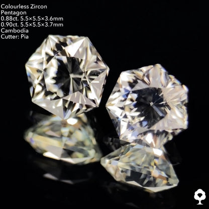 【SOLD OUT】カラーレスジルコンジルコン 0.78ct. / 0.85ct. 2個セット計1.63ct ピアッちゃん作品