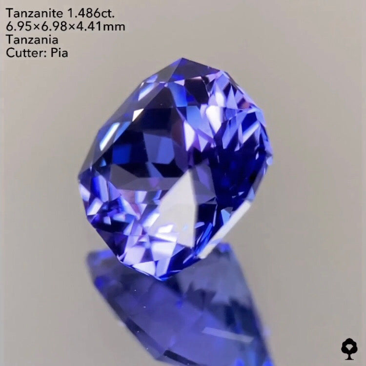 濃厚かつ鮮やかなブルーとパープルの紫陽花ファンシークッション★タンザナイト1.486ct ピアッちゃん作品★ハラキリプライス