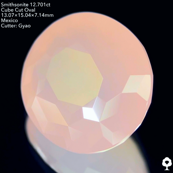 ふんわりピンクに施された変則キューブ★カット難易度ゲキ高★スミソナイト12.701ct ゲオちゃん作品