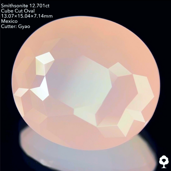 ふんわりピンクに施された変則キューブ★カット難易度ゲキ高★スミソナイト12.701ct ゲオちゃん作品